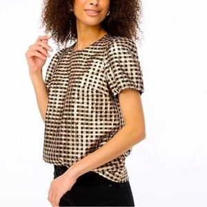 J. Crew Factory Black and Tan Checkered Blouse Size Large Holiday Party